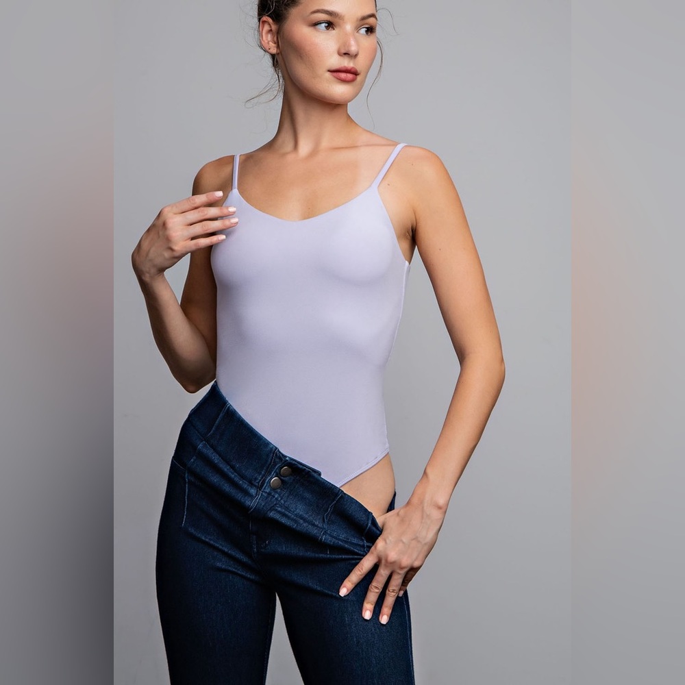 192. Butter Fabric Square Neckline Bodysuit in Lavender